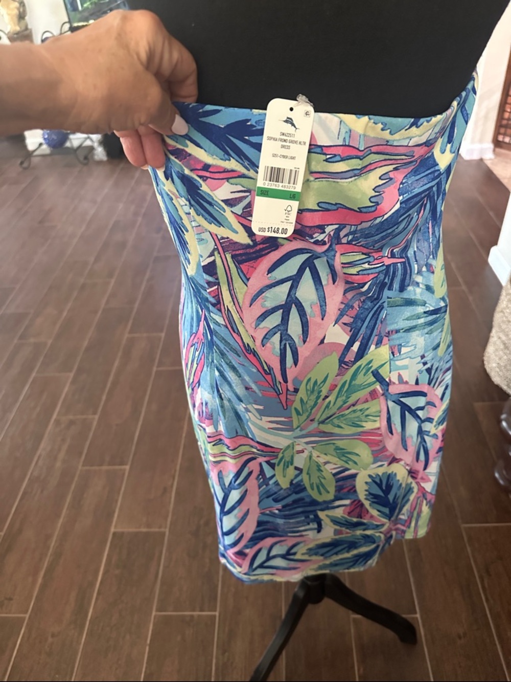 Tommy Bahama Blue Pink Green Tropical Halter Backless Wrap Dress - Picture 3 of 5